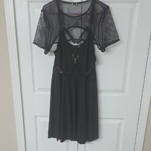 SHEIN Black Mesh Overlay Mini Dress